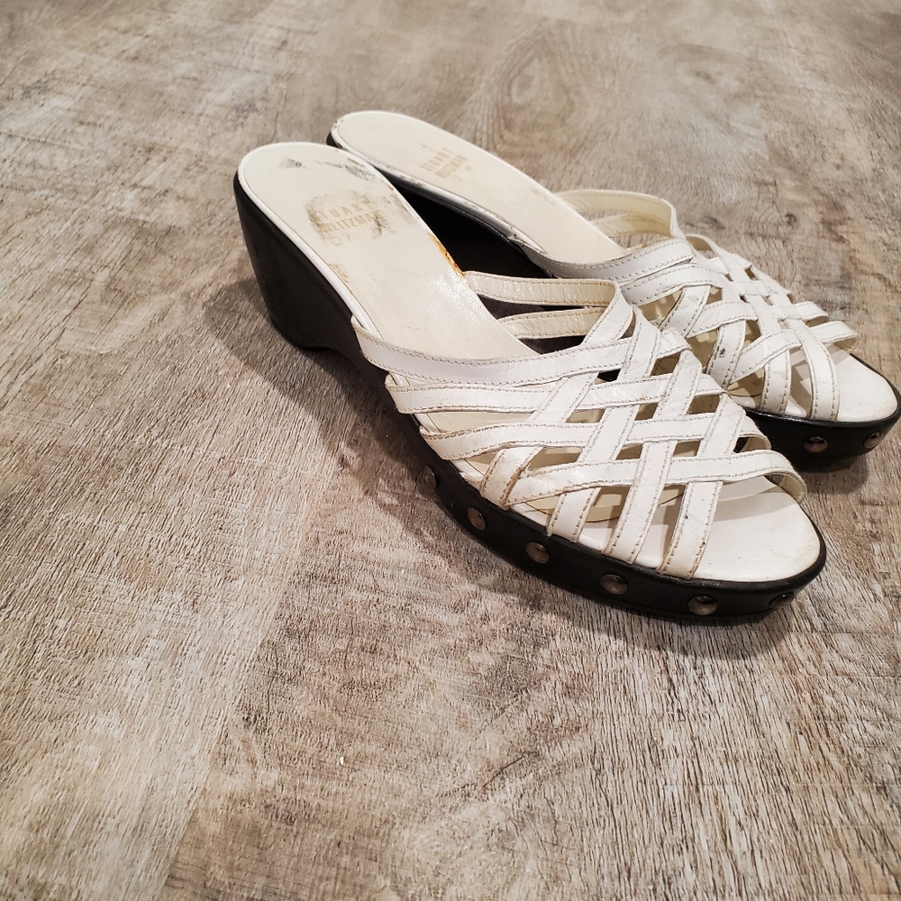 VINTAGE Stuart Weitzman White Studded Sandal Platforms Size 7